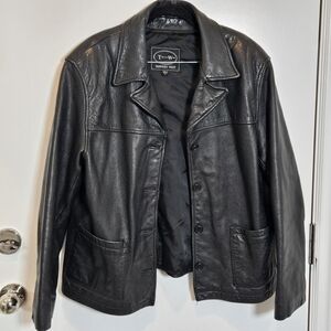 Tannery West Vintage Men's Black Leather Button Down Jacket